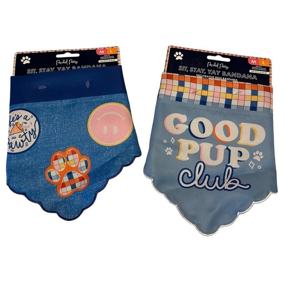 Set of 2 Packed Party Multicolor Dog Bandanas For Pets 20-90 lbs. Sizes M/L - Picture 1 of 10